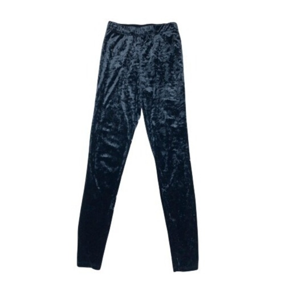 Kendall & Kylie Black Crushed Velvet Ankle Leggings Pants Elastic Waist Size XS